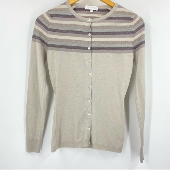 John Smedley Buttercup Striped Button Cardigan - Picture 1 of 5
